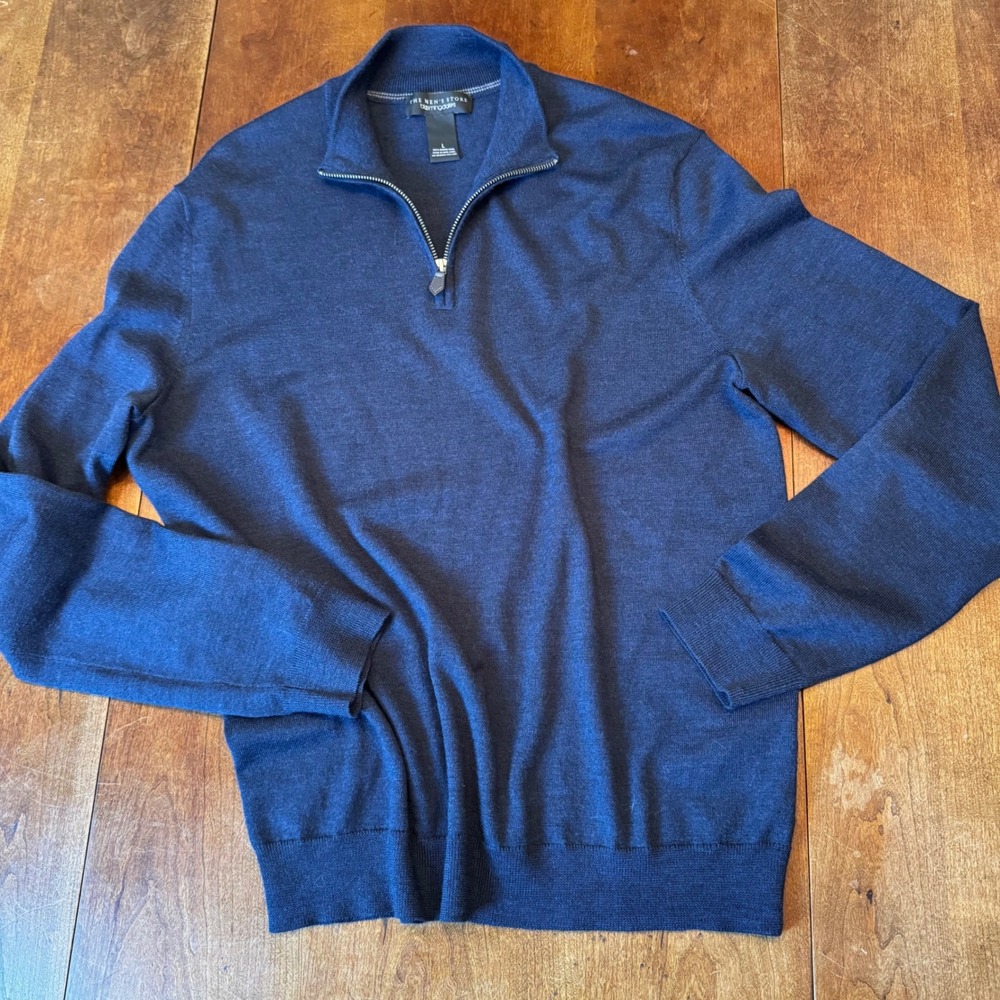 The Men Store Sweater Men L Blue Merino Wool Quarter Zip Pullover Bloomingdale's